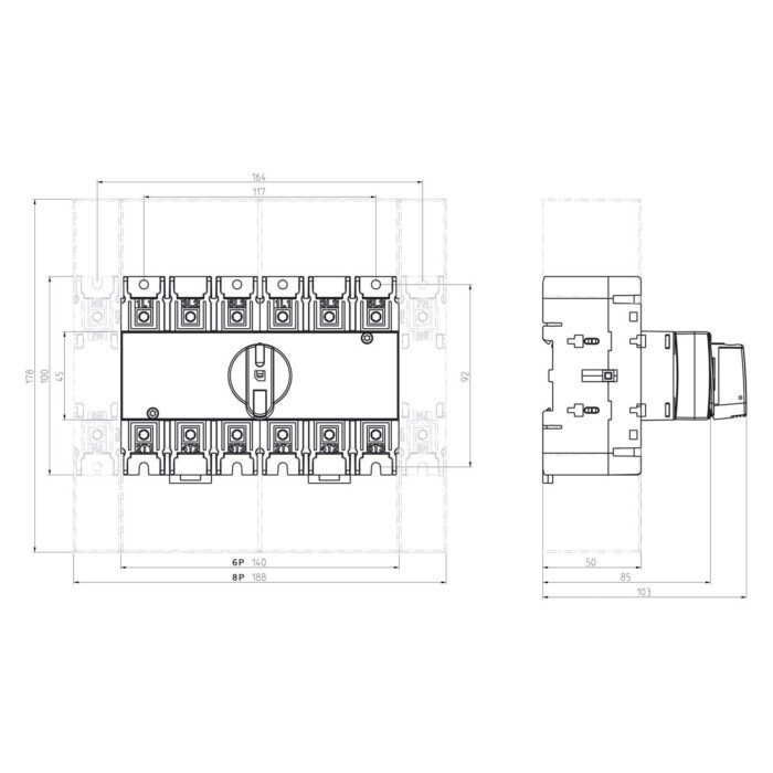 KU 3100CO transfer switch; 3 poles; DIN-plug; 100A; 55kW - Image 2