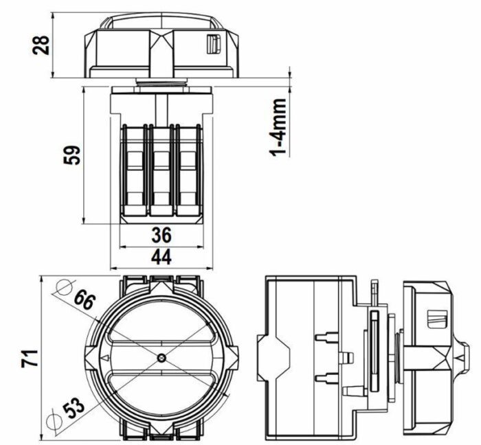 RT 325 L42AD11LKX50YR load break switch; 3 poles; for shield door; 25A; 11kW; yellow-red handles - Image 2