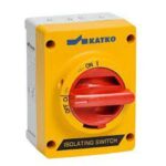 KEM 325 YR M2 turvalüliti; 3 poolust; 97x131x104mm; polükarbonaat; kollane kaas; punane käepide; 25A; 11kW; IP66