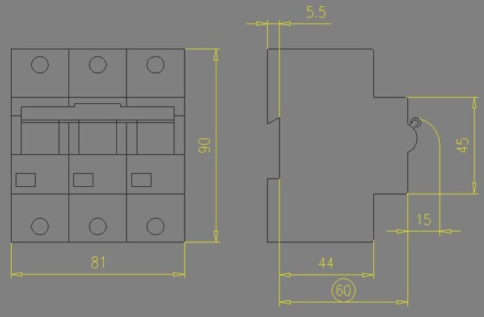 PLHT-C80/3 liinikaitselüliti, 3 poolust, 80A, C-karakteristik, 20kA - pilt 2