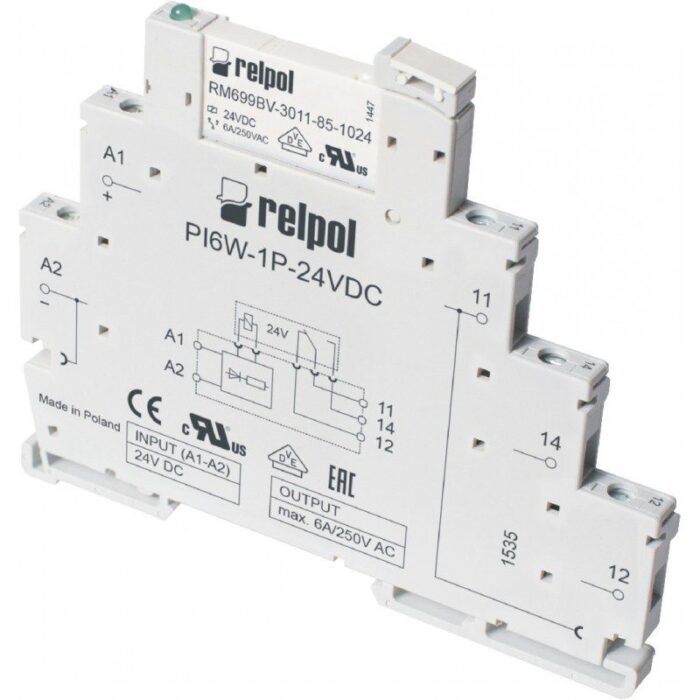 PIR6W-1P-24VAC/DC relay + base, screw terminals, input 24AC/DC, 1C/O, 6A - Image 1