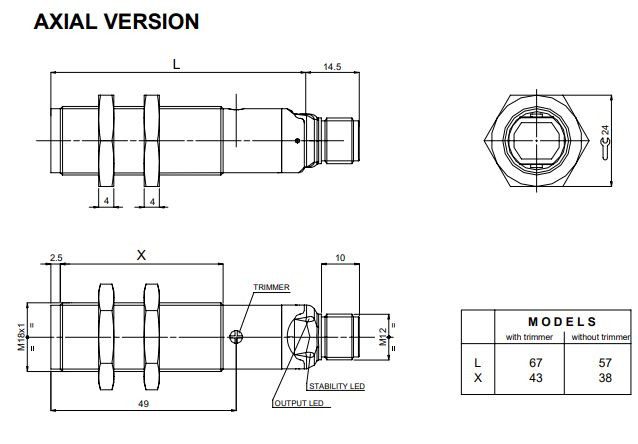 5468 S5N-MA-5-C21-NN photo sensor; 10-30DC; M18 metal body; reflective from object; axial; 0...400mm; NPN; NO/NC; dimmer; M12 connector - Image 3