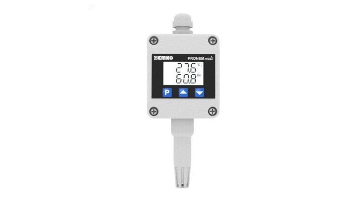 PMDL humidity and temperature sensor with display, 16-32DC, 4-20mA, measuring range -20°...+80°C and 0...100%Rh, wall mounting, IP65 (excluding sensor). - Image 1