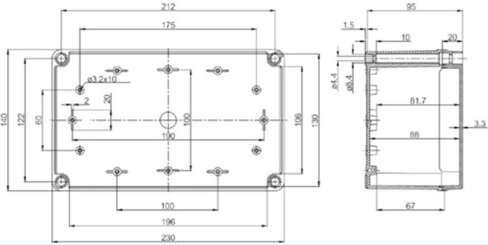 ABS M 95 G plastic box; 140x230x95mm; ABS; grey; IP66/67 - Image 2