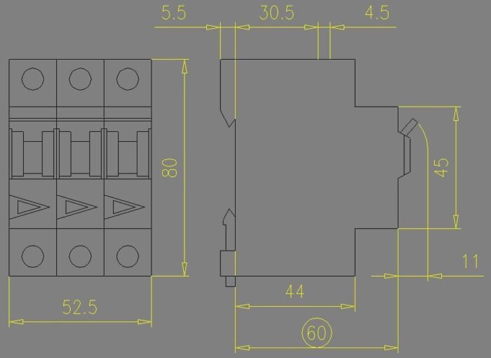 PL7-C13/3 liinikaitselüliti, 3 poolust, 13A, C-karakteristik, 10kA - pilt 2