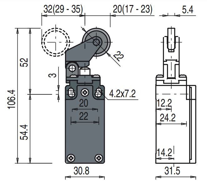 6304 FM 507 road switch; 1NO+1NC; metal body; fast action; roller - Image 2