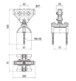 Plastic carrier; with two plastic rollers; for rope; for max 55mm ribbon cable. - Image 2