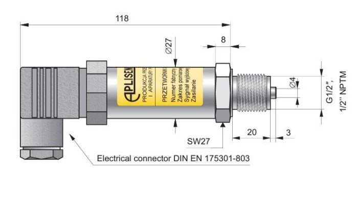AS PD pressure sensor; 0...2,5bar; 8-36DC; 4:20mA; G½" - Image 2