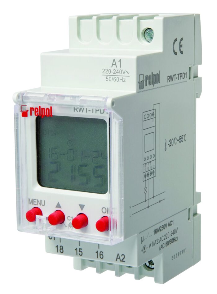 RWT-TPD1 digital timer din-plug; 220-240VAC; 1 x relay (16A); weekly program - Image 1